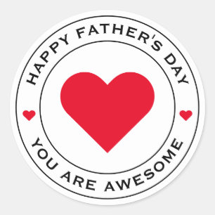 Adesivo Redondo Happy Fathers Day White Red Heart Fun Unique Chic