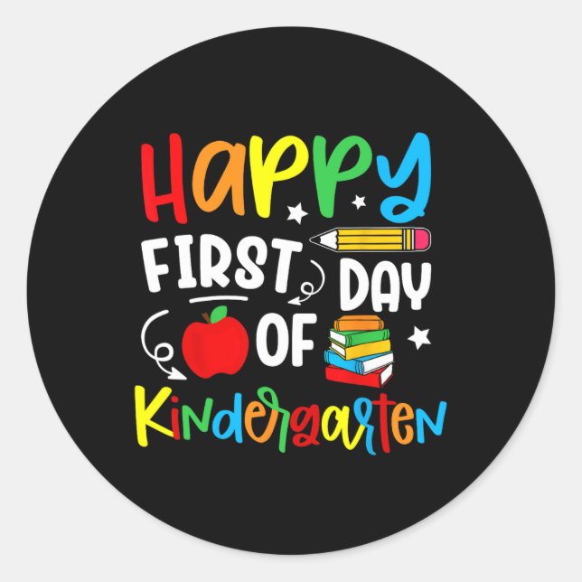 Adesivo Redondo Happy First Day Of Kindergarten Back To School Tea (Frente)
