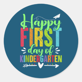 Adesivo Redondo Happy First Day Of Kindergarten Funny Teacher