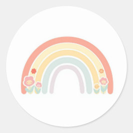 Adesivo Redondo Happy Flower Faces Pastel Rainbow Favor Sticker