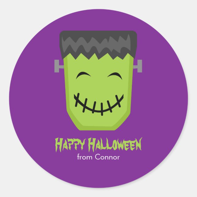 Adesivo Redondo Happy Frankenstein Kids Halloween (Frente)