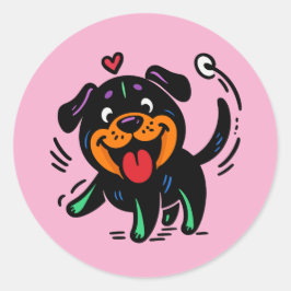 Adesivo Redondo Happy Funny Cartoon Rottweiler Puppy