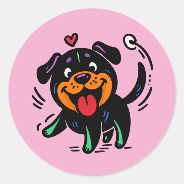 Adesivo Redondo Happy Funny Cartoon Rottweiler Puppy (Frente)