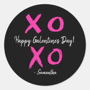 Adesivo Redondo Happy Galentine's Day Pink and Black XOXO -