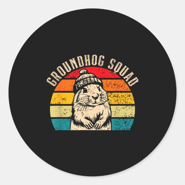 Adesivo Redondo Happy Groundhog Day 2025 Groundhog Squad Woodchuck (Frente)