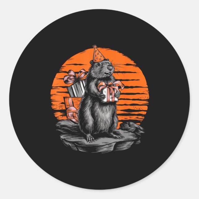 Adesivo Redondo Happy Groundhog Day Ground Hog With Birthday Party (Frente)