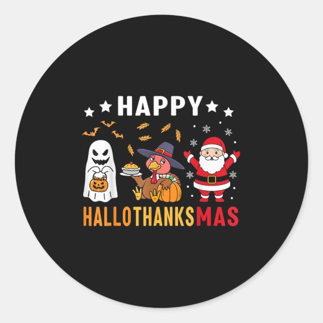 Adesivo Redondo Happy Hallothanksmas Ghost Turkey Pumpkin Christma (Frente)
