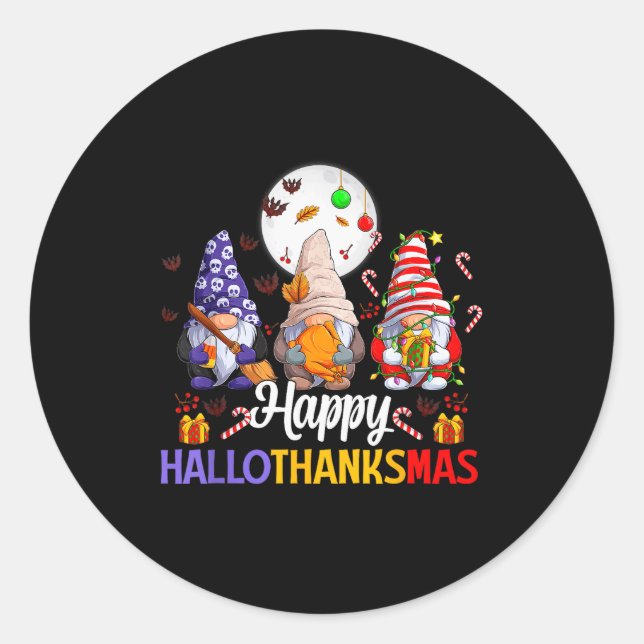 Adesivo Redondo Happy Hallothanksmas Gnomes Lover Halloween Merry  (Frente)