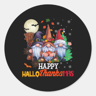 Adesivo Redondo Happy Hallothanksmas Gnomos Lover Feliz das Bruxas