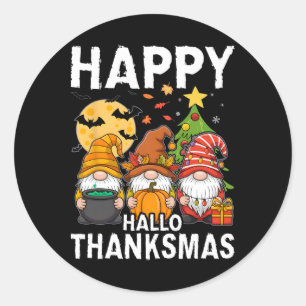 Adesivo Redondo Happy Hallothanksmas Gnomos Lover Feliz das Bruxas