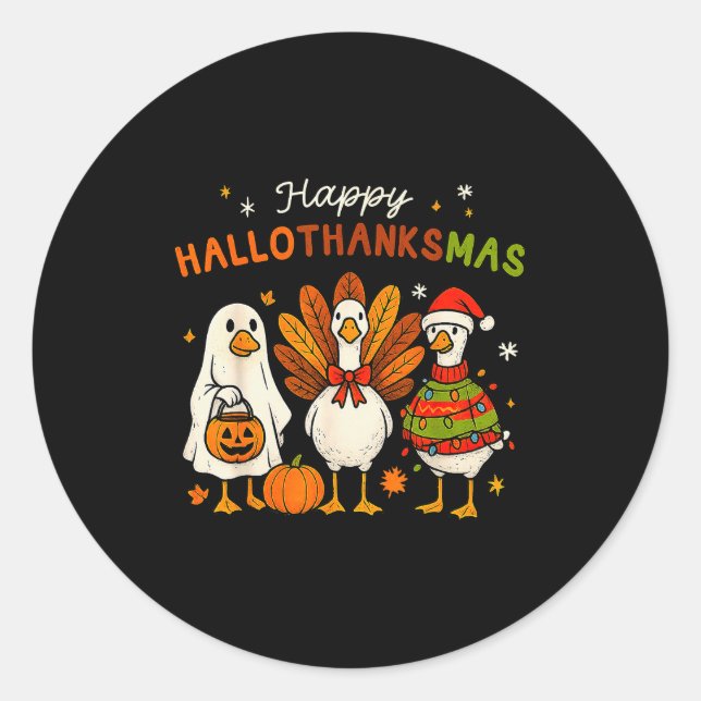 Adesivo Redondo Happy Hallothanksmas Goose Halloween Thanksgiving  (Frente)