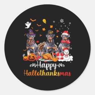 Adesivo Redondo Happy Hallothanksmas Rottweiler Cachorro das Bruxa