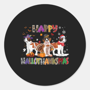 Adesivo Redondo Happy Hallothanksmas Santo Bernard Dog Halloween C