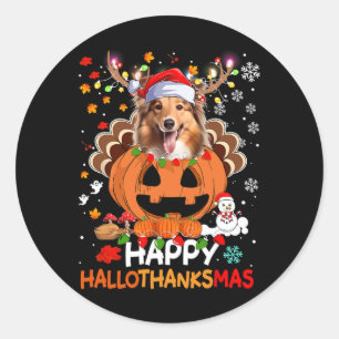 Adesivo Redondo Happy Hallothanksmas Shetland Sheepdog