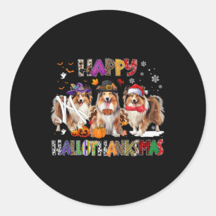 Adesivo Redondo Happy Hallothanksmas Shetland Sheepdog Dog Lover C