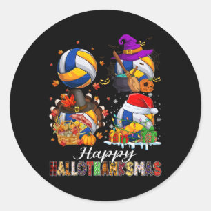Adesivo Redondo Happy Hallothanksmas Voleibol Halloween Thanksgi