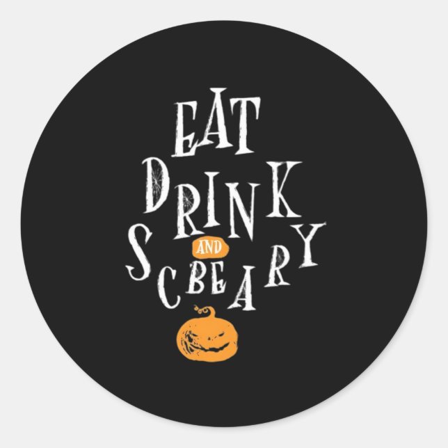 Adesivo Redondo Happy Halloween Eat Drink And Be Scary Trendy (Frente)