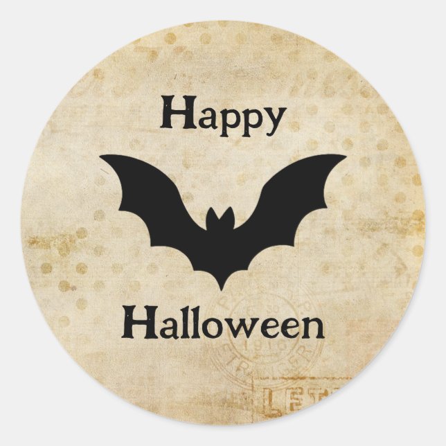 Adesivo Redondo Happy Halloween Spooky Vintage Bat (Frente)