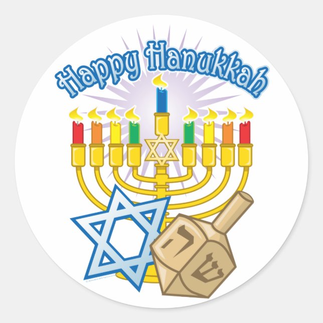 Adesivo Redondo Happy Hanukkah (Frente)