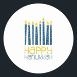 Adesivo Redondo Happy Hanukkah<br><div class="desc">Estas velas de Chanucá vão tornar a sua decoração perfeita. Perfeito em toalhas ou lugares.</div>