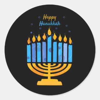 Adesivo Redondo Happy Hanukkah Candles Menorah Jewish Hanukkah
