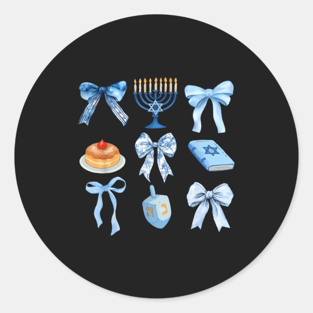 Adesivo Redondo Happy Hanukkah Coquette Bow Chanukah Jewish Women  (Frente)