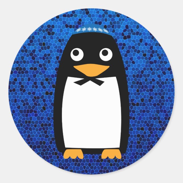 Adesivo Redondo Happy Hanukkah Jewish Penguin Yarmulke (Frente)