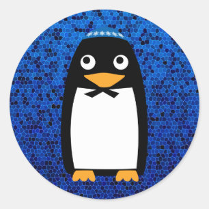 Adesivo Redondo Happy Hanukkah Jewish Penguin Yarmulke
