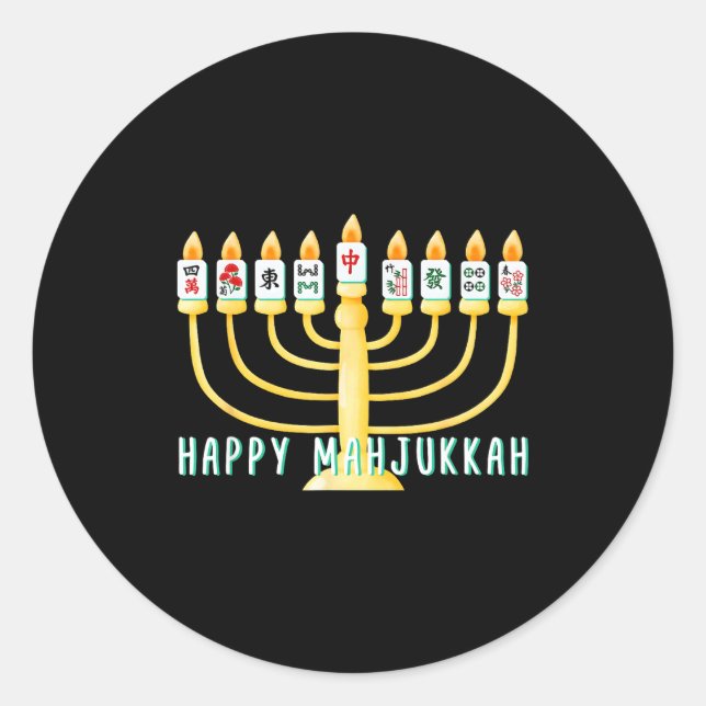 Adesivo Redondo Happy Hanukkah Mahjong Menorah Mahjukkah Chanukkah (Frente)