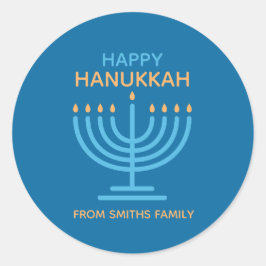 Adesivo Redondo Happy Hanukkah Minimalist Blue Family Photo