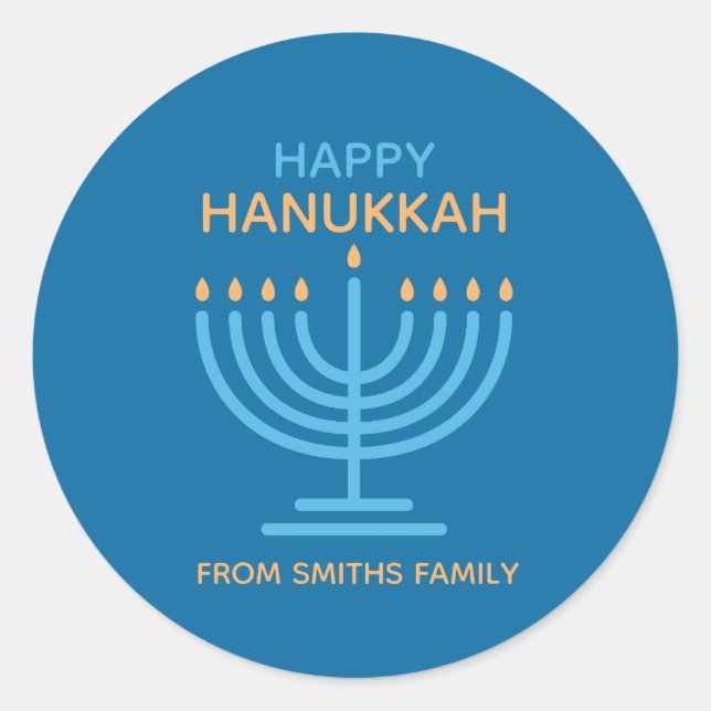 Adesivo Redondo Happy Hanukkah Minimalist Blue Family Photo (Frente)