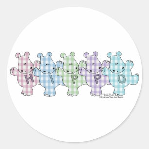 Adesivo Redondo Happy Hippos pastel gingham