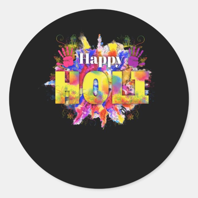 Adesivo Redondo Happy Holi Water Color India Hindu (Frente)