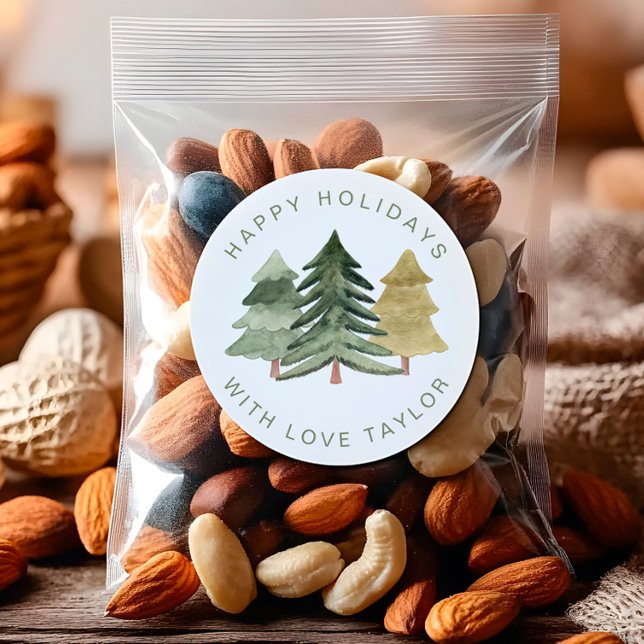 Adesivo Redondo Happy Holiday Stickers - Minimalist Pine Labels (Criador carregado)