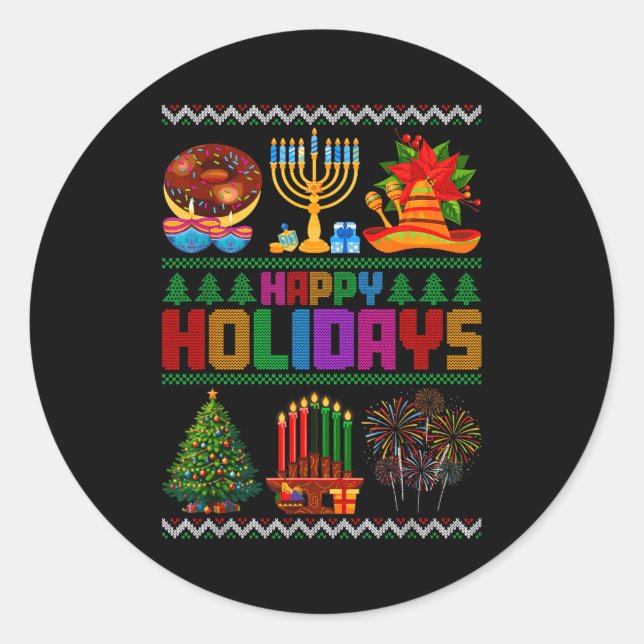 Adesivo Redondo Happy Holidays Christmas Hanukkah Kwanzaa Happy Ne (Frente)
