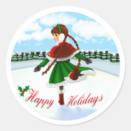 Adesivo Redondo Happy Holidays Girl Sticker