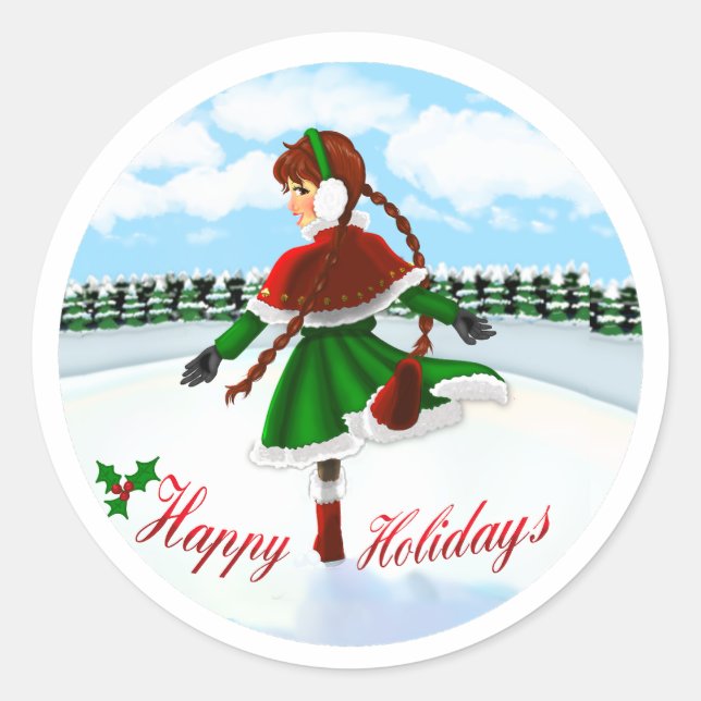 Adesivo Redondo Happy Holidays Girl Sticker (Frente)