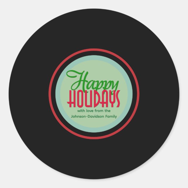 Adesivo Redondo Happy Holidays Retro Tunes Gift & Envelope (Frente)