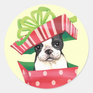 Adesivo Redondo Happy Howliday Boston Terrier