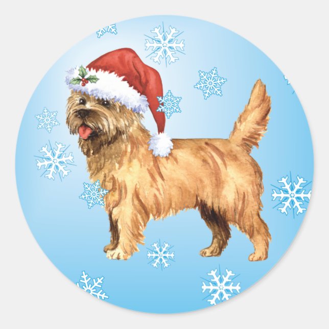 Adesivo Redondo Happy Howlidays Cairn Terrier (Frente)
