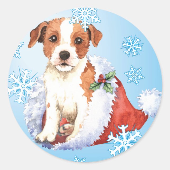 Adesivo Redondo Happy Howlidays Parson Russell Terrier (Frente)