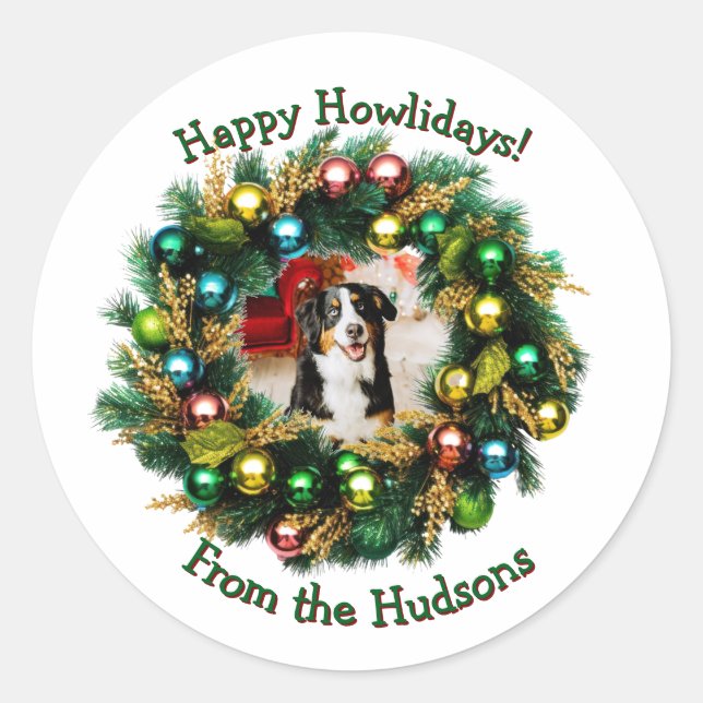 Adesivo Redondo Happy Howlidays Photo Card (Frente)