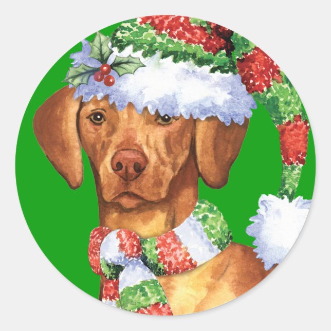Adesivo Redondo Happy Howlidays Vizsla (Frente)