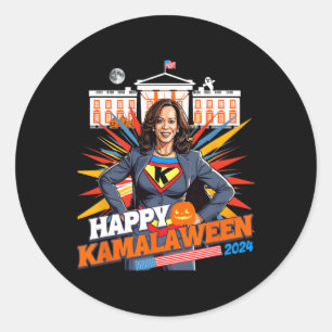 Adesivo Redondo Happy Kamalaween Kamala Harris Halloween Cat Ladie