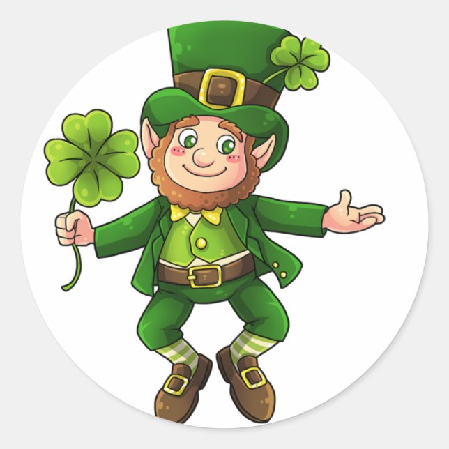 Adesivo Redondo Happy Leprechaun e Shamrock (Frente)
