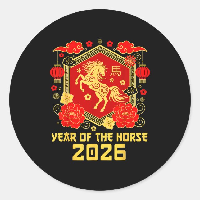 Adesivo Redondo Happy Lunar Chinese New Year Of The Horse 2026 Zod (Frente)
