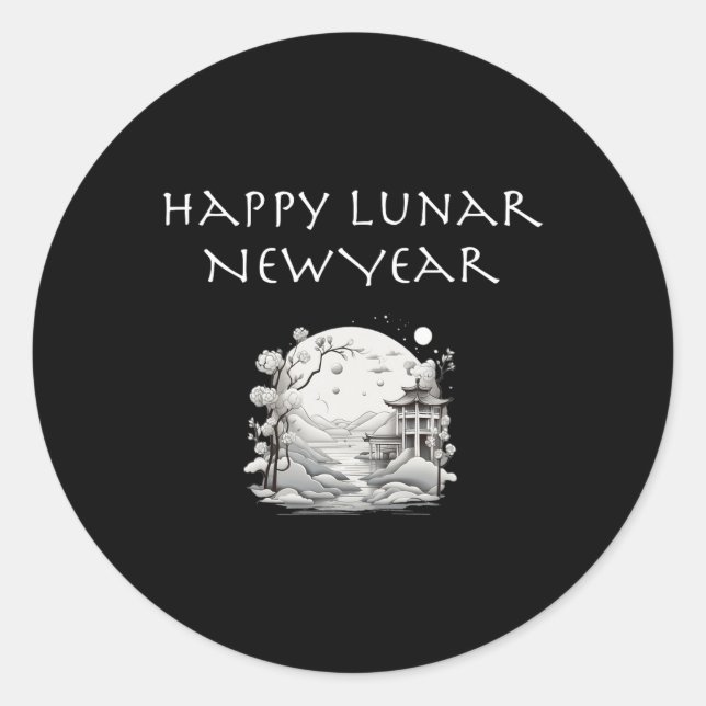 Adesivo Redondo Happy Lunar New Year Charming Design Gift  (Frente)