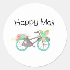 Adesivo Redondo Happy Mail Sticker - bicicleta floral!