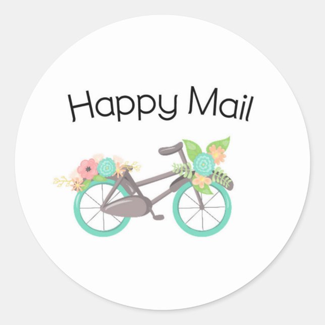 Adesivo Redondo Happy Mail Sticker - bicicleta floral! (Frente)