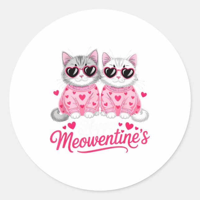 Adesivo Redondo Happy Meowentine’s Cute Romantic Cats Couple Valen (Frente)